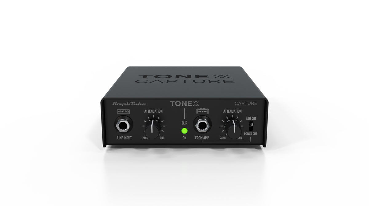 IK Multimedia Demo Model Tonex Capture, black interface with knobs, front view