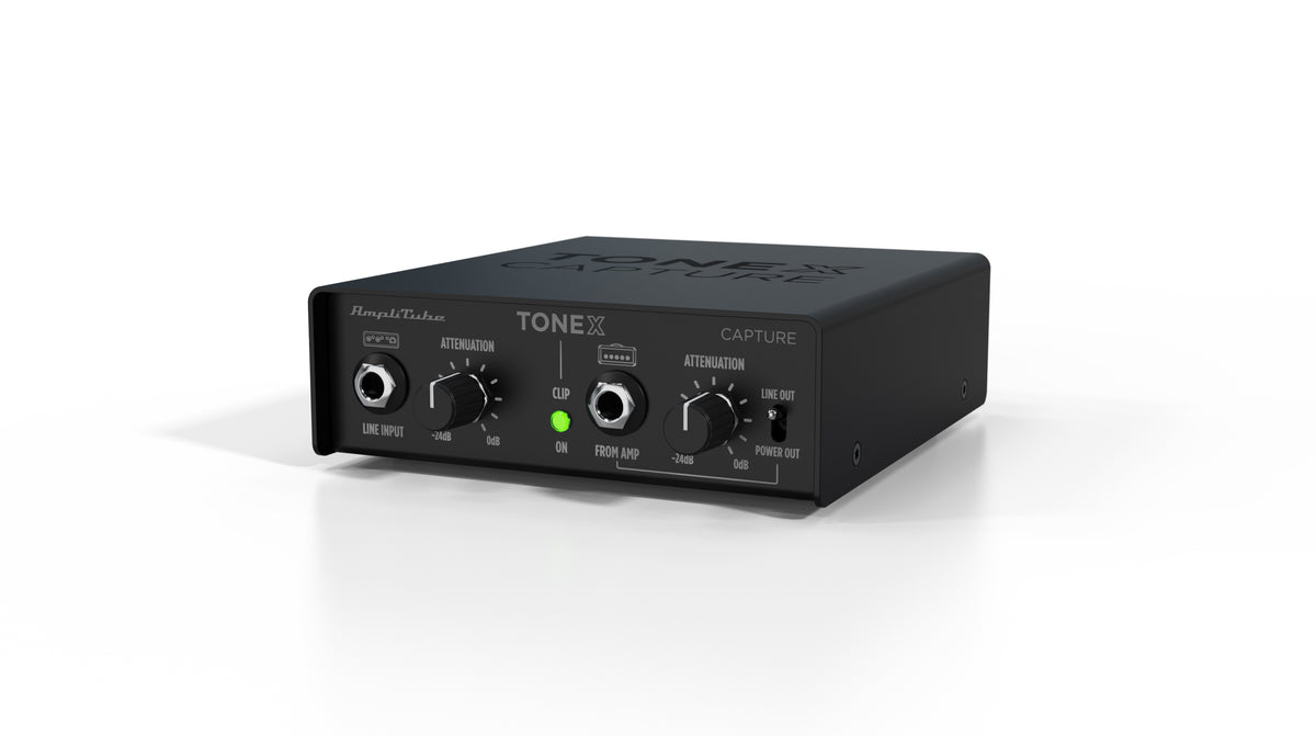 IK Multimedia Demo Model Tonex Capture in sleek black, front view showcasing dials and indicator light