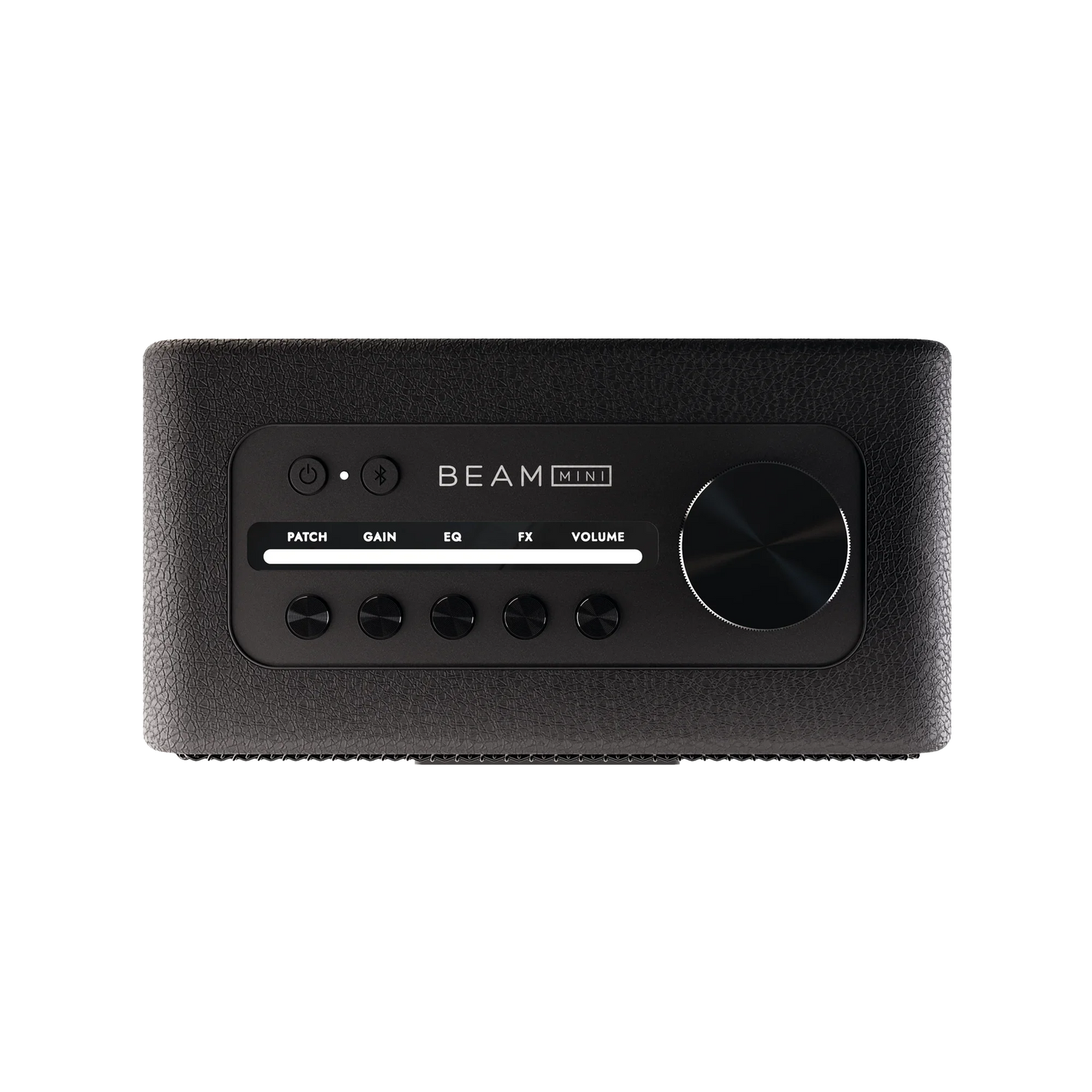 Blackstar Beam Mini smart desktop guitar amplifier in black, top view showing controls and knobs