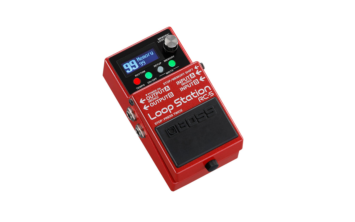 BOSS RC-5 Loop Station pedal with digital display and multiple control buttons for musicians