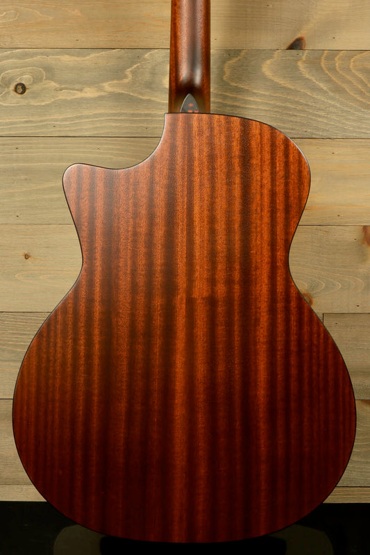 Back view of Eastman AC122-2CE acoustic guitar showcasing its beautiful wood grain finish
