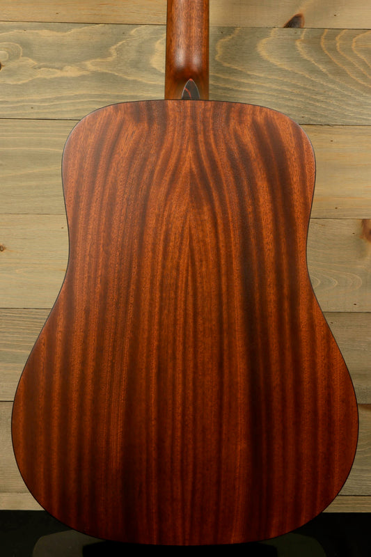Back view of Eastman E1D-CLA acoustic guitar showcasing the beautiful wood grain finish