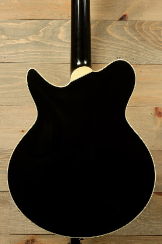 Eastman Electric Guitar with Hardshell Case, Black Finish - USED, back view showing sleek black body design