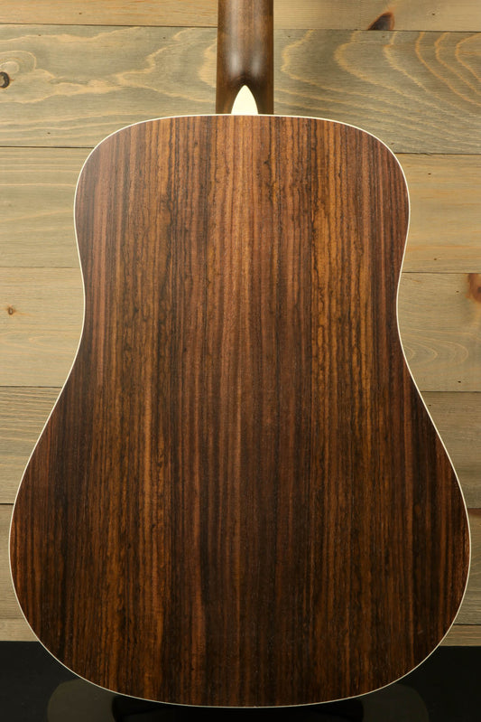Back view of Eastman PCH2-D-BK acoustic guitar featuring a stunning wood grain finish