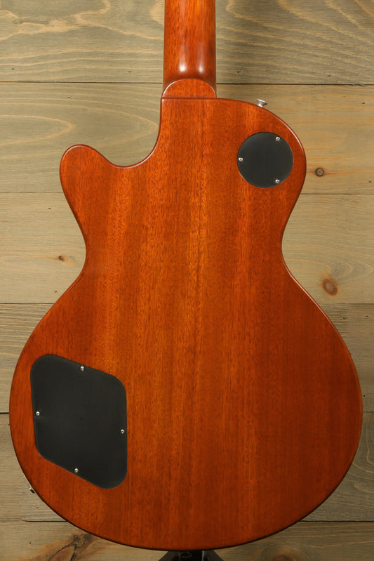 Eastman SB56/TV-AMB electric guitar in amber finish, back view showcasing the wood grain.