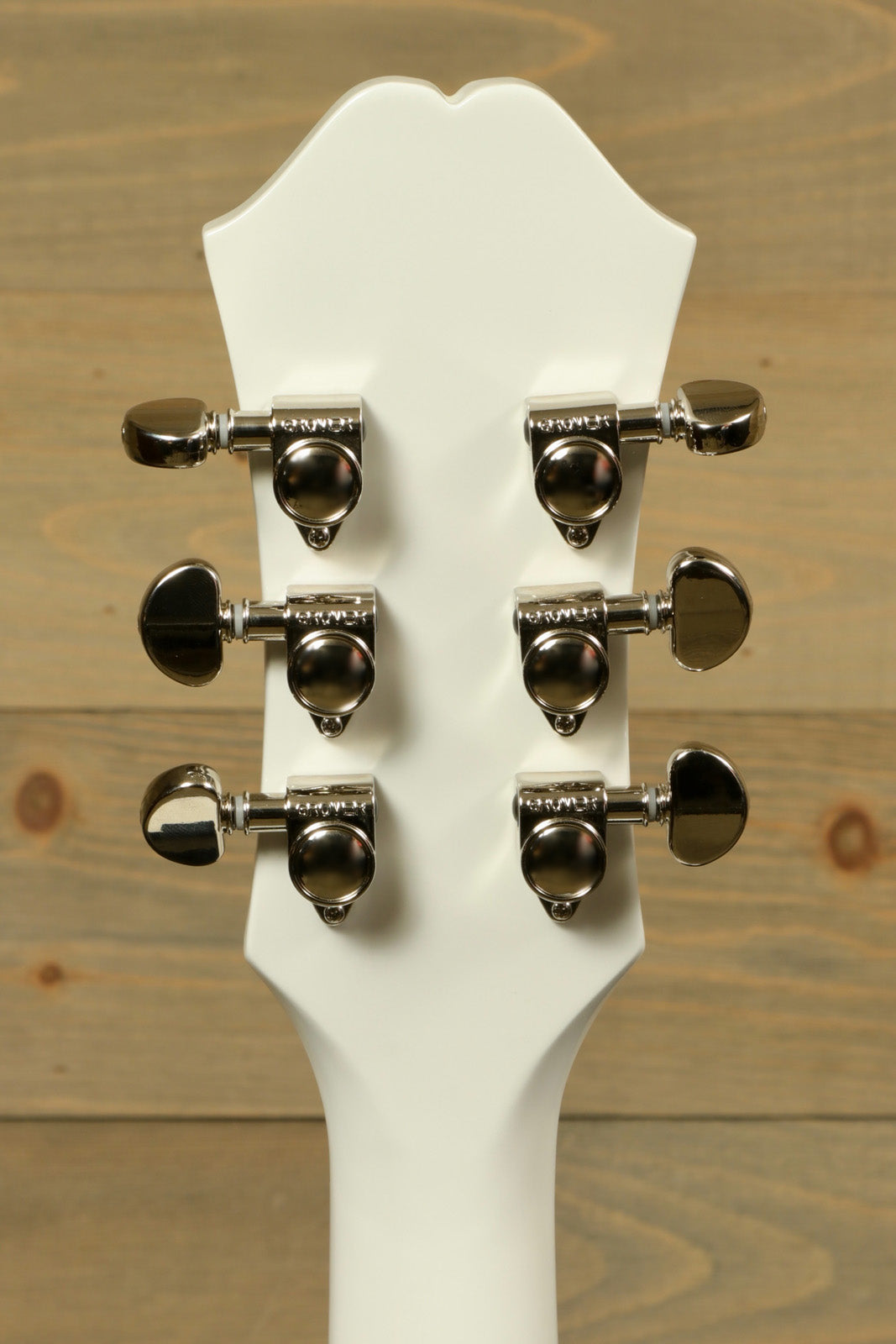 Back view of Epiphone Limited Edition Dove Pro acoustic electric guitar with six tuning pegs