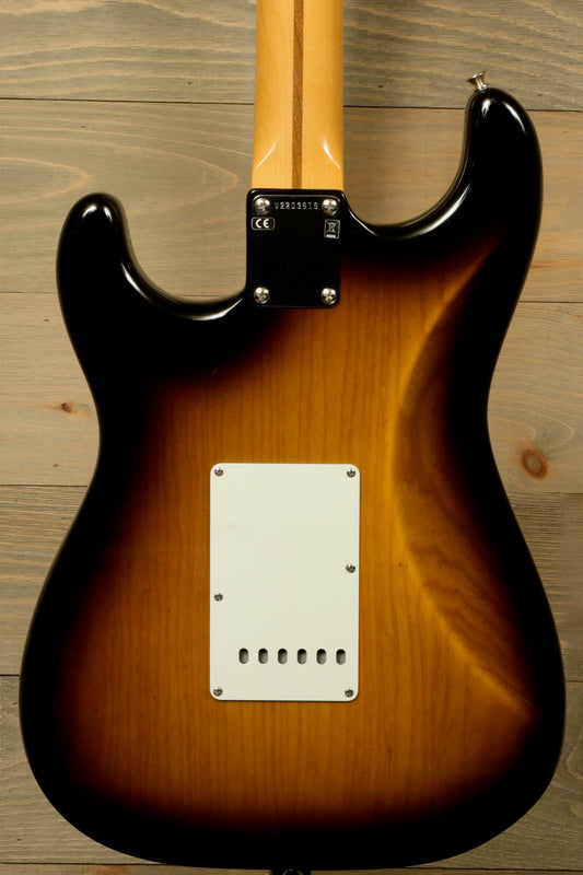 Back view of the Fender Original 50's Strat with case showcasing its classic finish and sleek design.