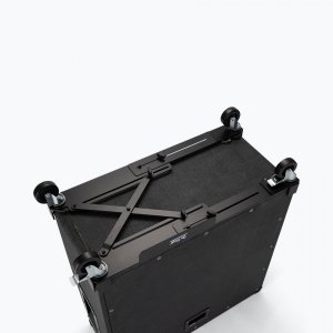 OnStage Heavy-Duty Rolling Caster Base with black finish, top view showcasing the sturdy design.