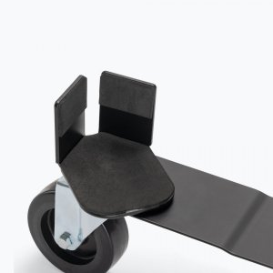 OnStage Heavy-Duty Rolling Caster Base in black, side view showcasing sturdy construction