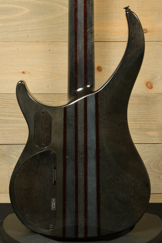 Peavey Cirrus 4 bass guitar back view showcasing the sleek finish and striped design.
