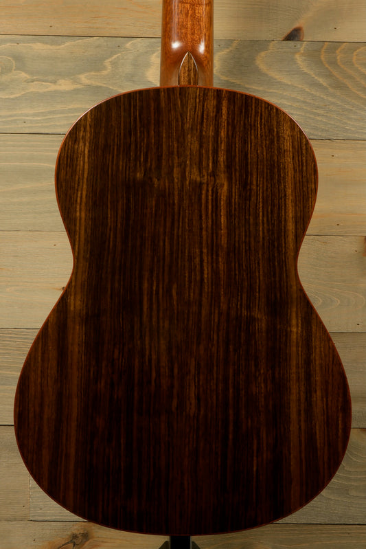 R. Thomas Rein Classical Concert Guitar with a rich wood finish, back view showcasing the craftsmanship