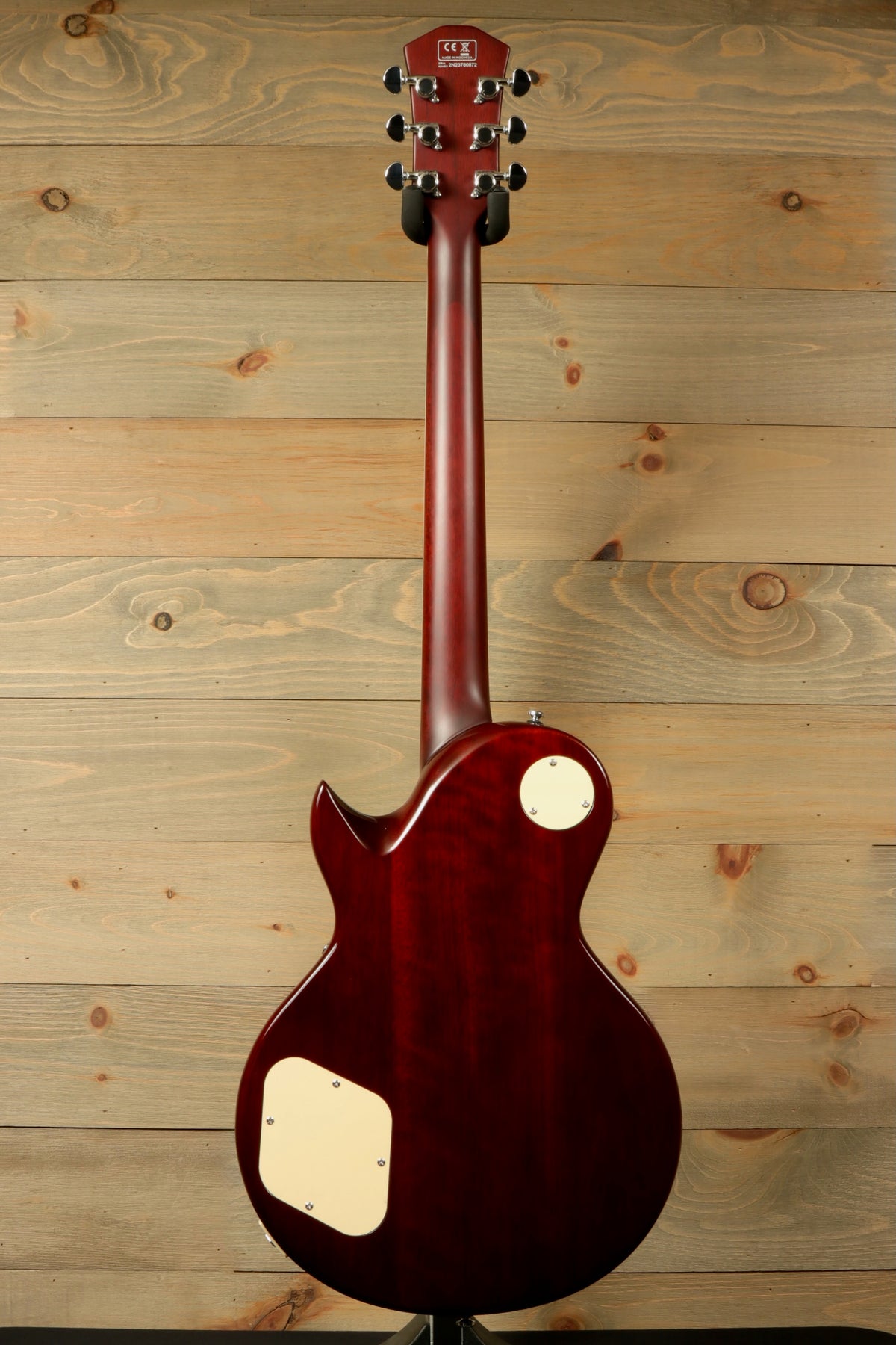 Sire Electric Guitar Goldtop with a deep red, glossy finish, rear view showcasing the body and neck