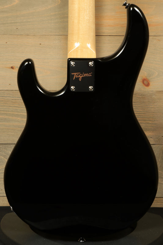 Back view of the Tagima Fusion-4 H2 bass guitar with a sleek black finish and maple neck