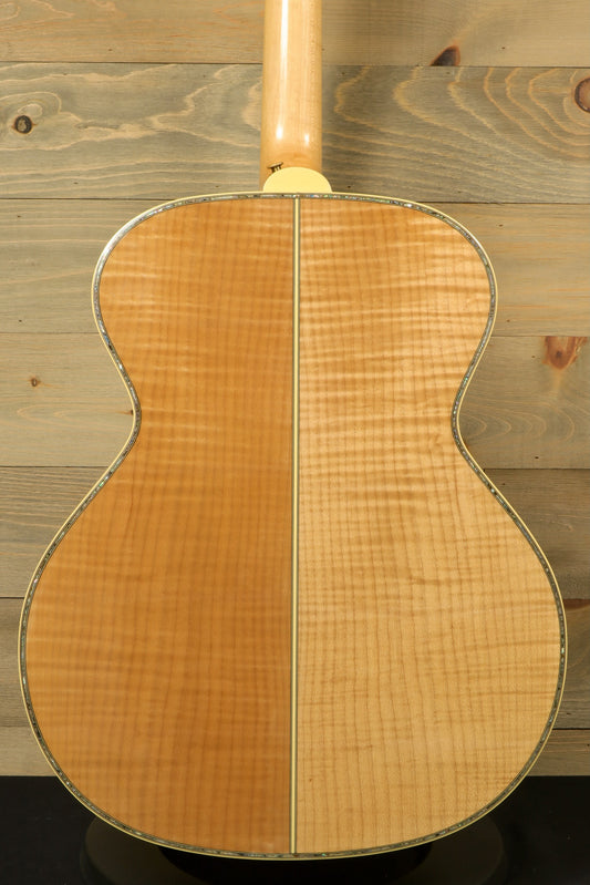 Back view of Takamine AJ250S with Hardshell Case *RARE*, showcasing its beautiful wood grain and craftsmanship