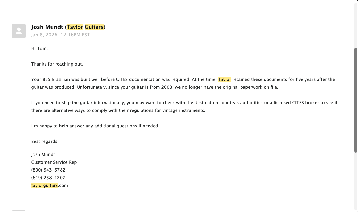 Taylor 2003 Taylor 855-CE L1 Brazilian Rosewood, front view, used condition with Taylor HSC