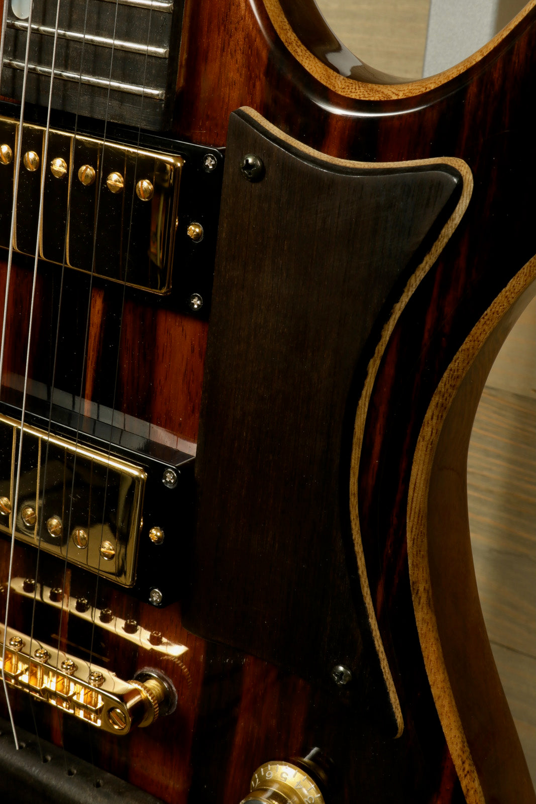 Close-up of Weller Marquee PROTOTYPE guitar showcasing detailed wood finish and hardware