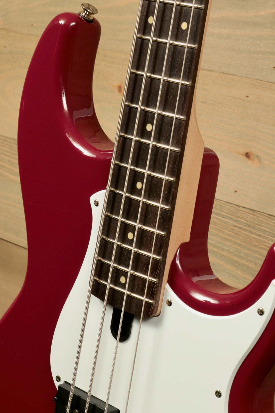 Yamaha BB234 4-String Electric Bass Guitar Raspberry Red, close-up of body and fingerboard