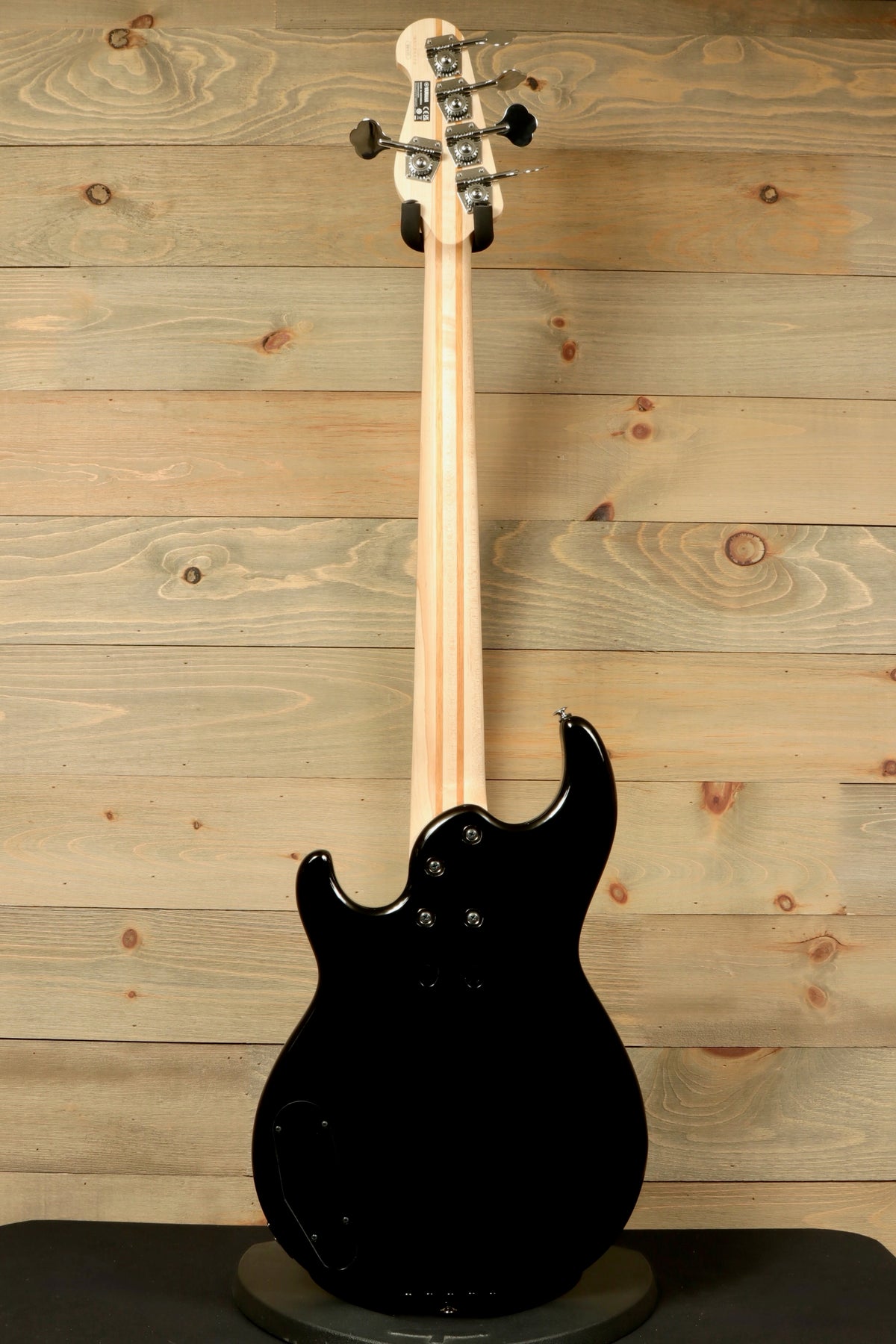Yamaha BB435 5-String Electric Bass Guitar in black, back view showcasing the sleek design