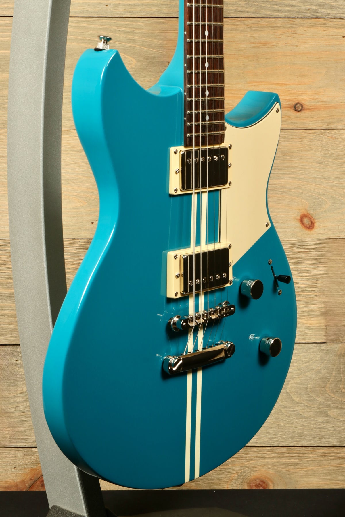 Yamaha Revstar Standard RSE20 Electric Guitar Swift Blue, side view showcasing design and features