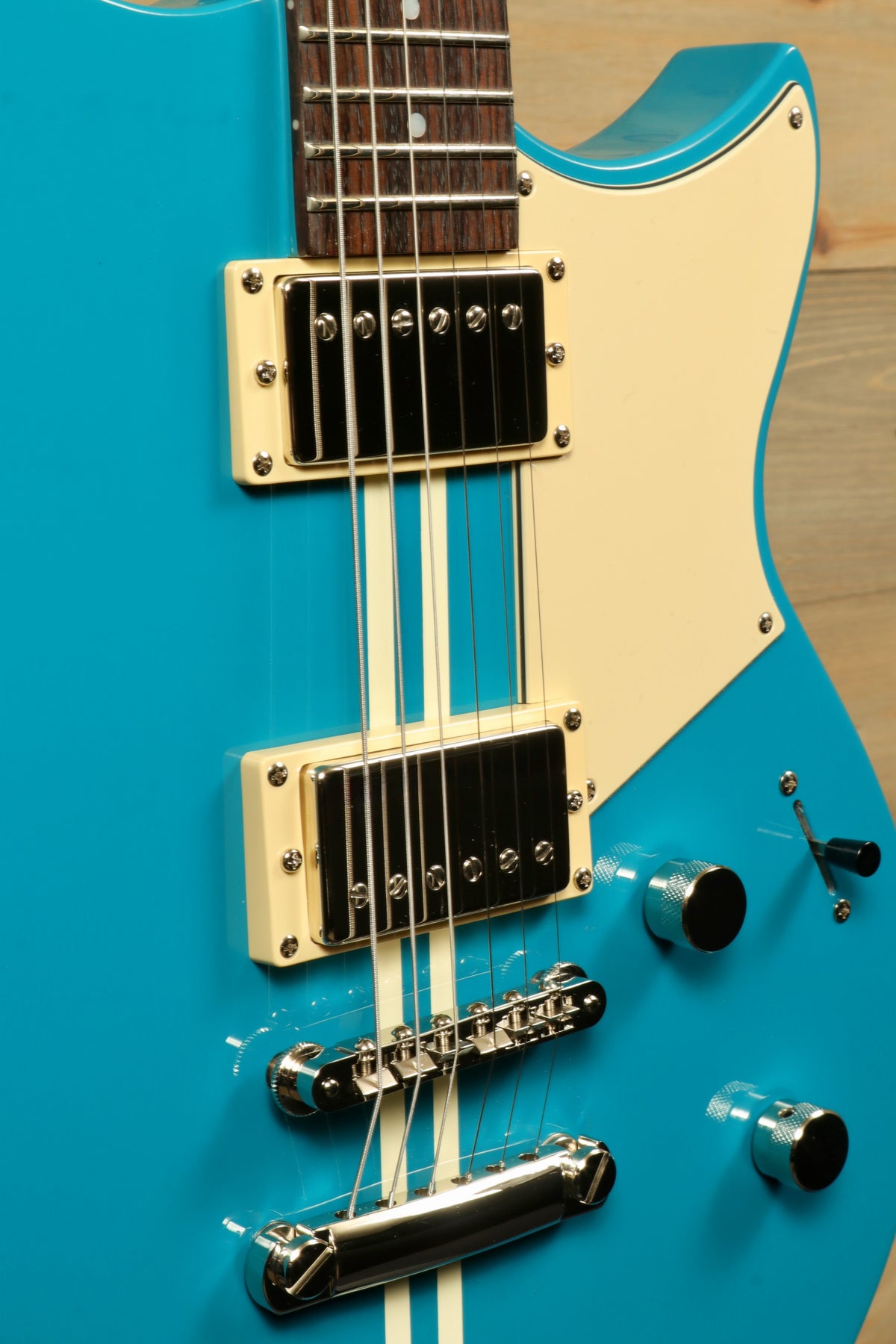 Yamaha Revstar Standard RSS20 Electric Guitar Swift Blue, close-up view of body and pickups