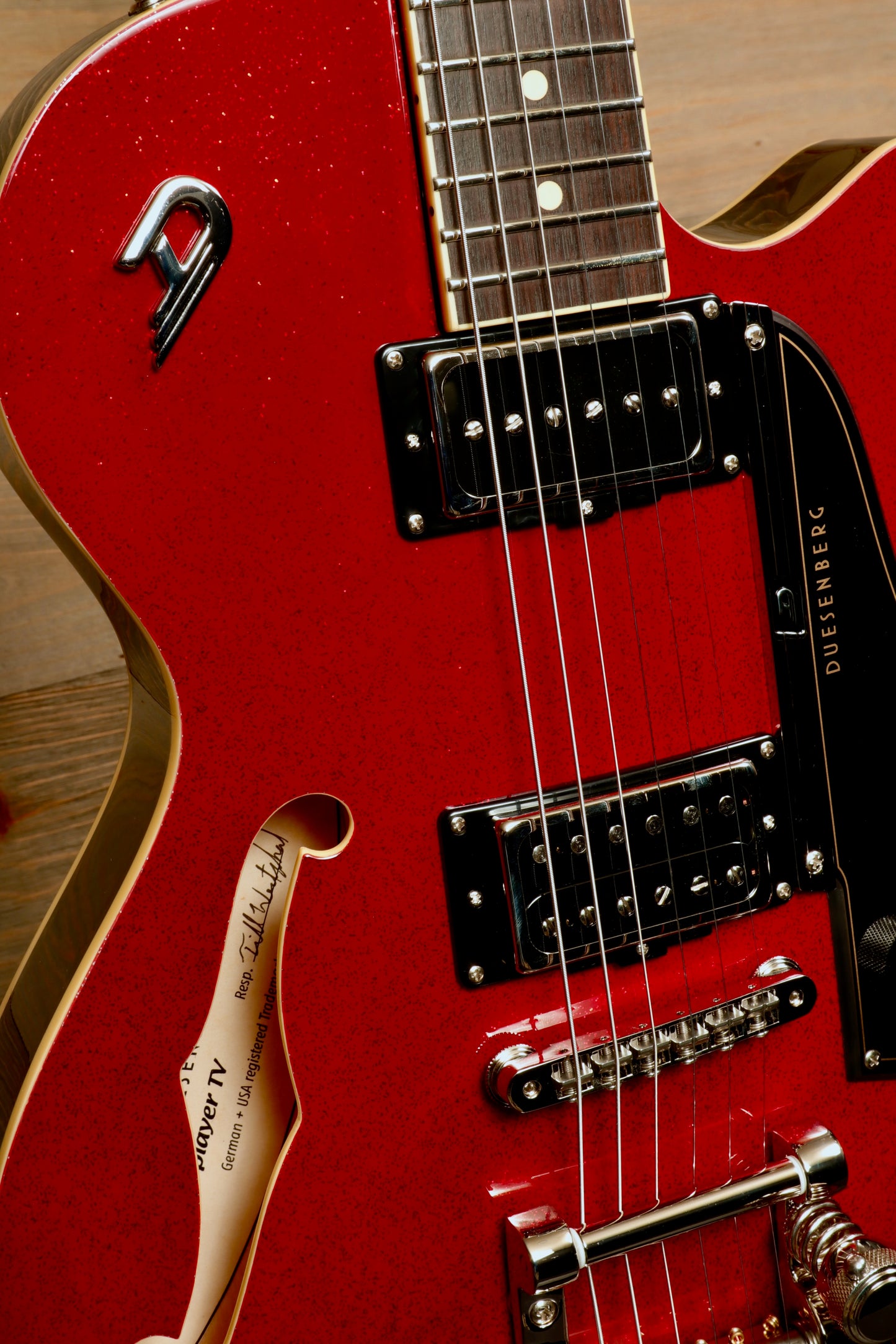 Duesenberg Starplayer TV Red Sparkle Semi-Hollow Electric Guitar with Unique Arched Top & Dual Pickups