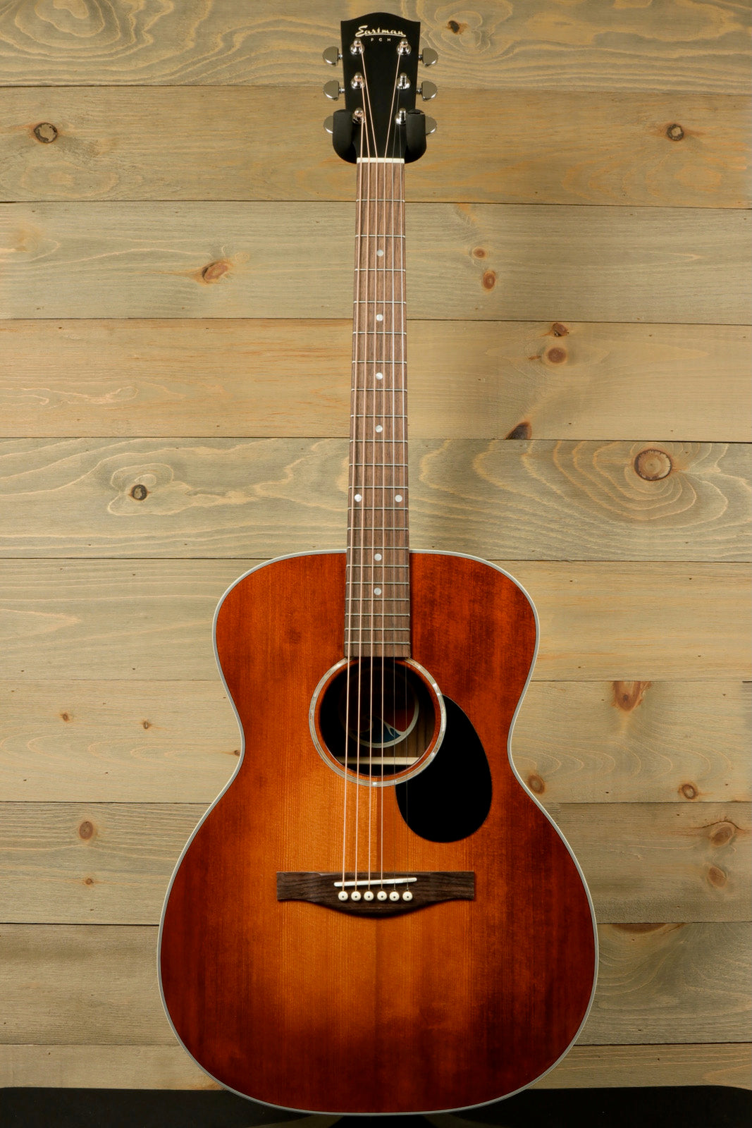 Eastman PCH2-OM-CLA acoustic guitar with sunburst finish, front view