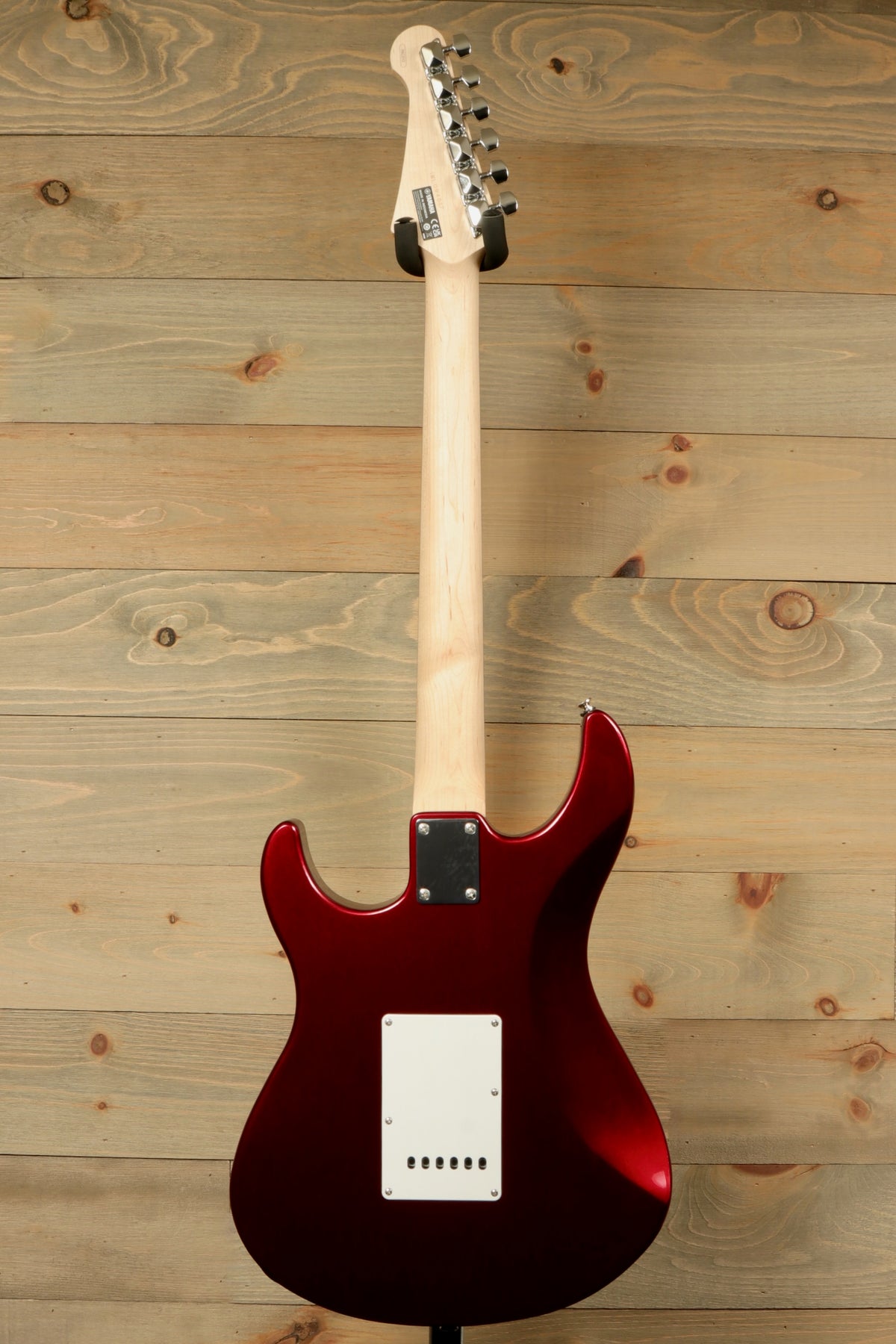 Yamaha PAC012 Pacifica Electric Guitar in metallic red, back view showcasing the neck and body