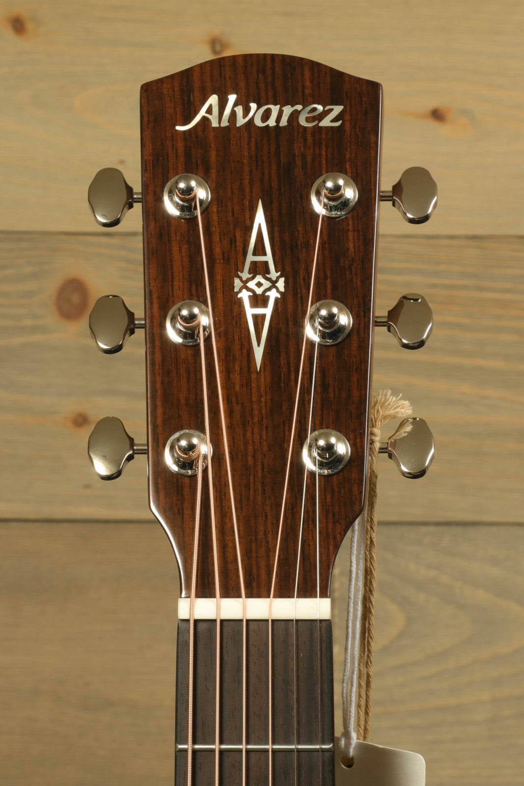 Alvarez Masterworks MG70CE Grand Auditorium Cutaway Acoustic-Electric, headstock view with dark finish