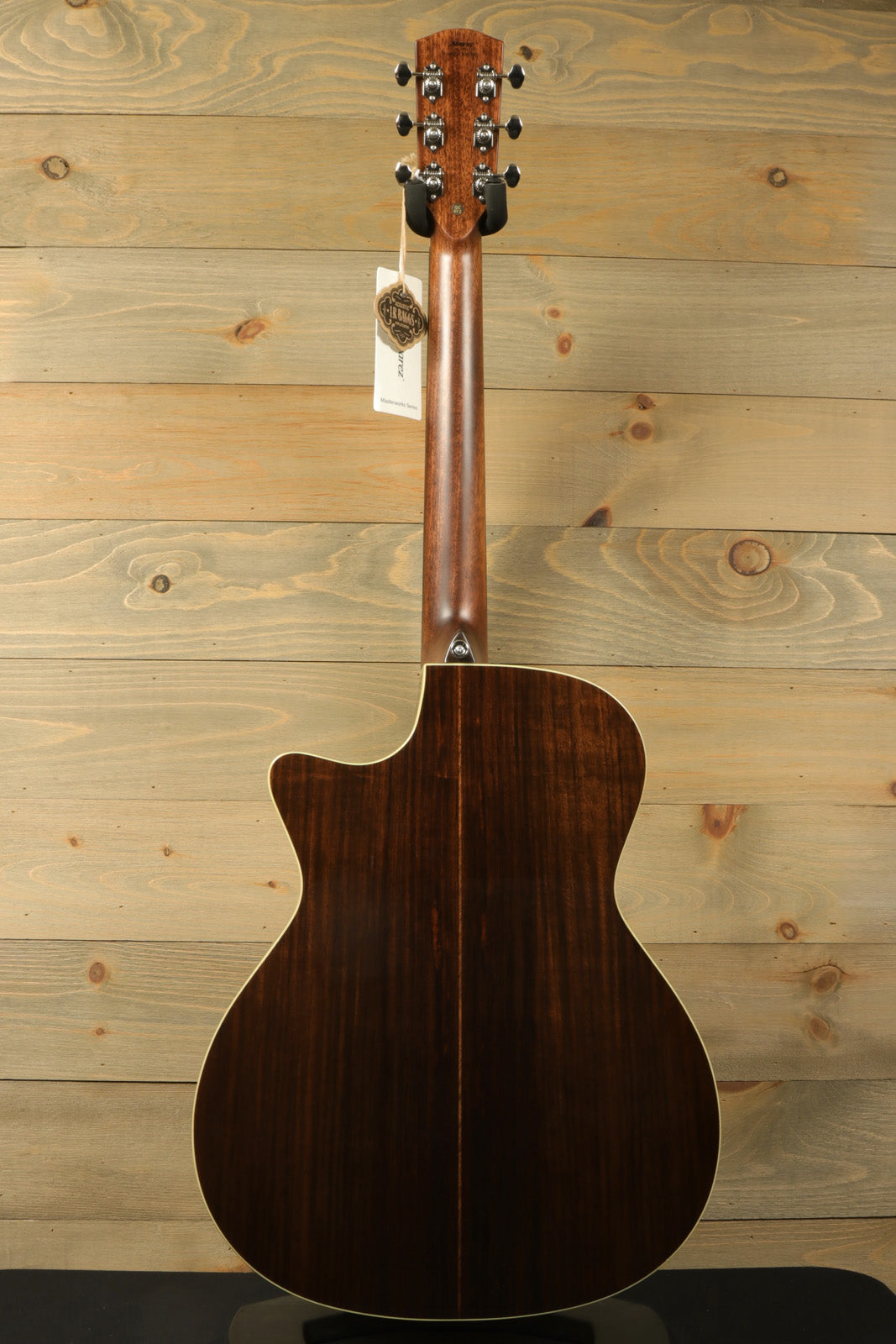 Alvarez Masterworks MG70CE Grand Auditorium Cutaway Acoustic-Electric, back view with dark wood finish