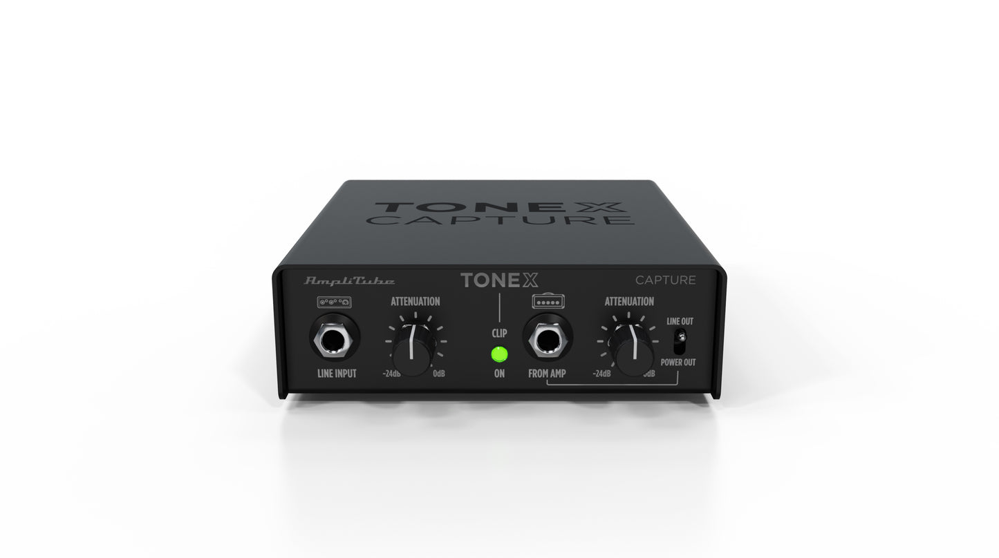IK Multimedia Demo Model Tonex Capture, black interface with knobs, front view