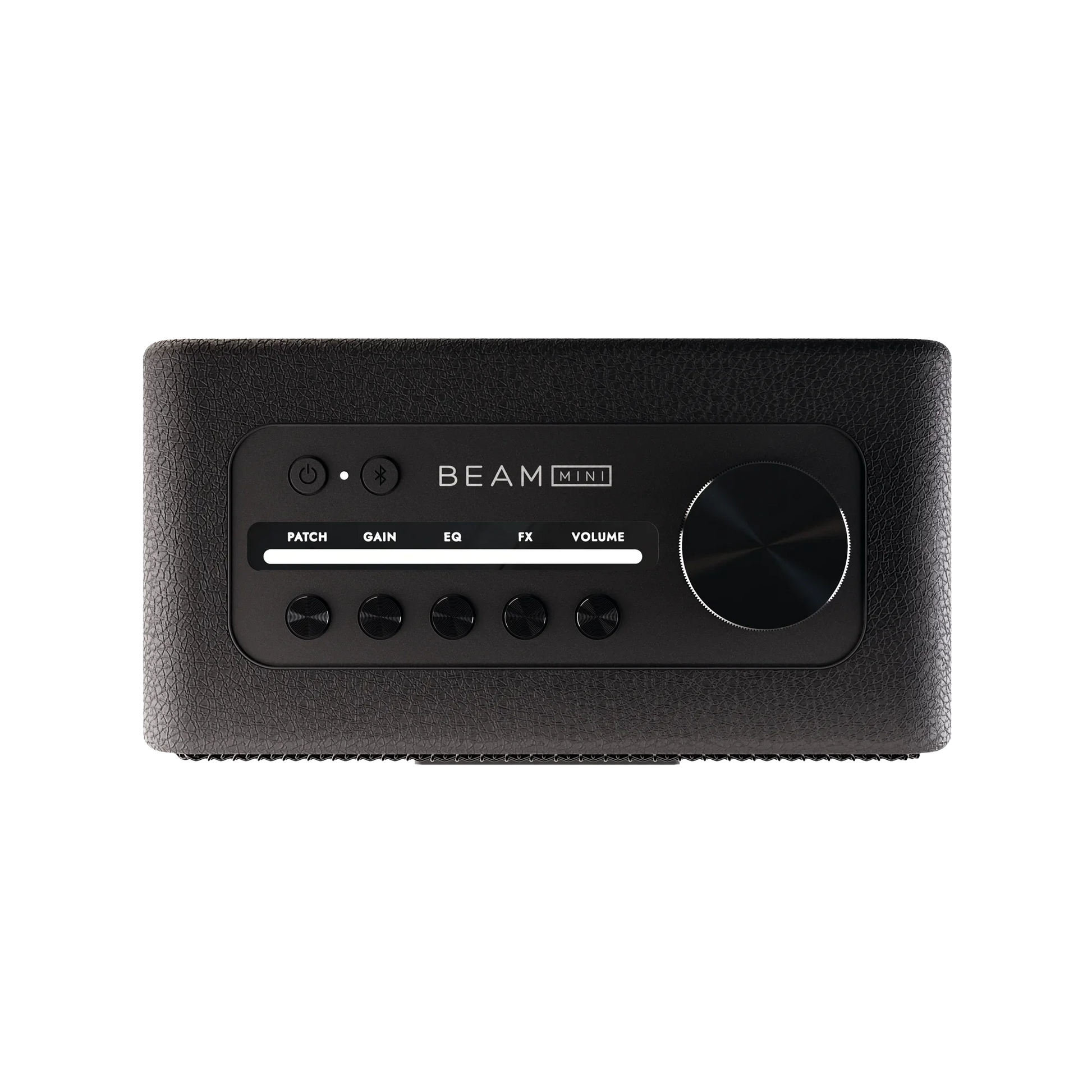 Blackstar Beam Mini smart desktop guitar amplifier in black, top view showing controls and knobs