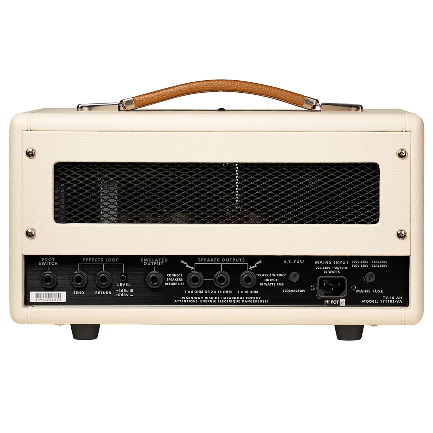 Back view of Blackstar TV10A Head Electric Guitar Amplifier with controls and speaker outputs