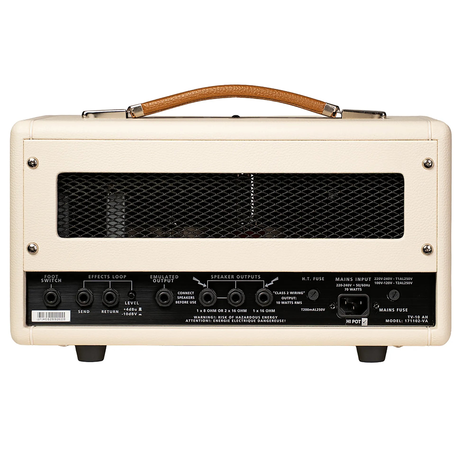 Back view of Blackstar TV10A Head Electric Guitar Amplifier with controls and speaker outputs