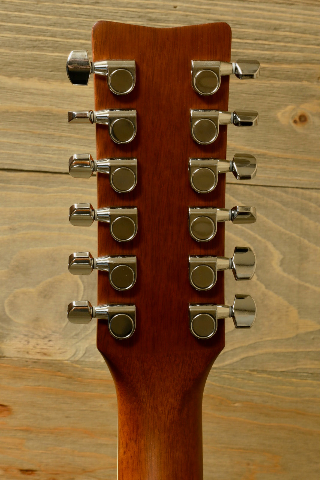 Yamaha acoustic guitar acoustic guitar, mahogany back, headstock view showing tuning pegs