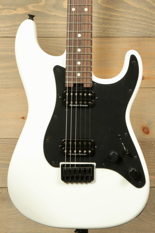 Charvel Pro-Mod So-Cal electric guitar in white with black pickguard and rosewood fretboard