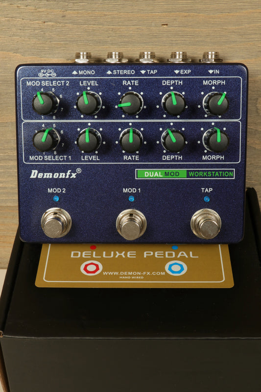 DemonFX Dual Modulation used pedal with adjustable controls for creating unique sound effects
