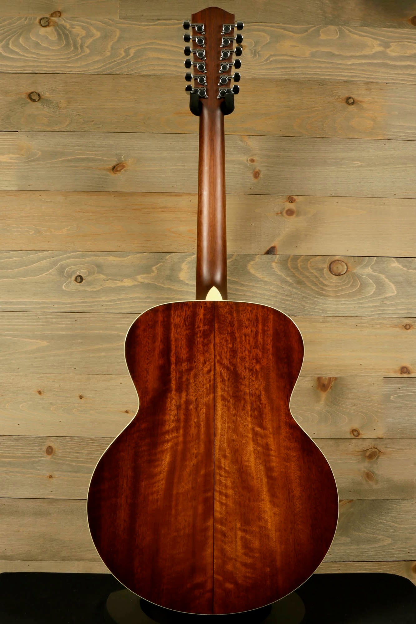 Back view of Eastman AC330E-12 12-string acoustic guitar with beautiful wood grain and craftsmanship