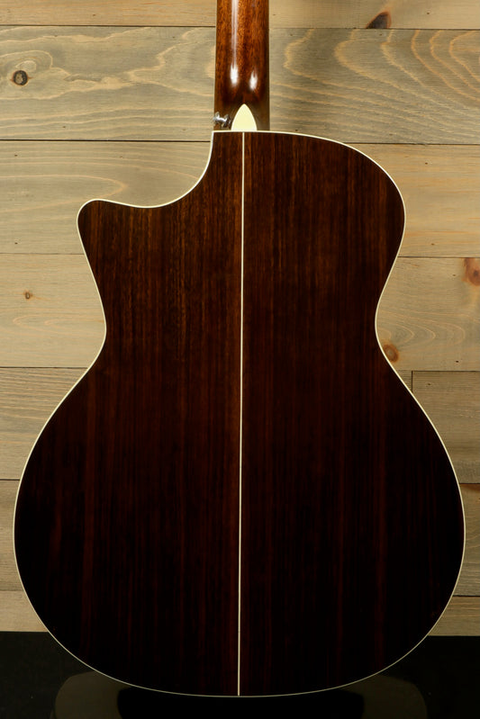 Back view of Eastman AC422CE Grand Auditorium Cutaway Acoustic Electric Guitar with a sleek, polished finish