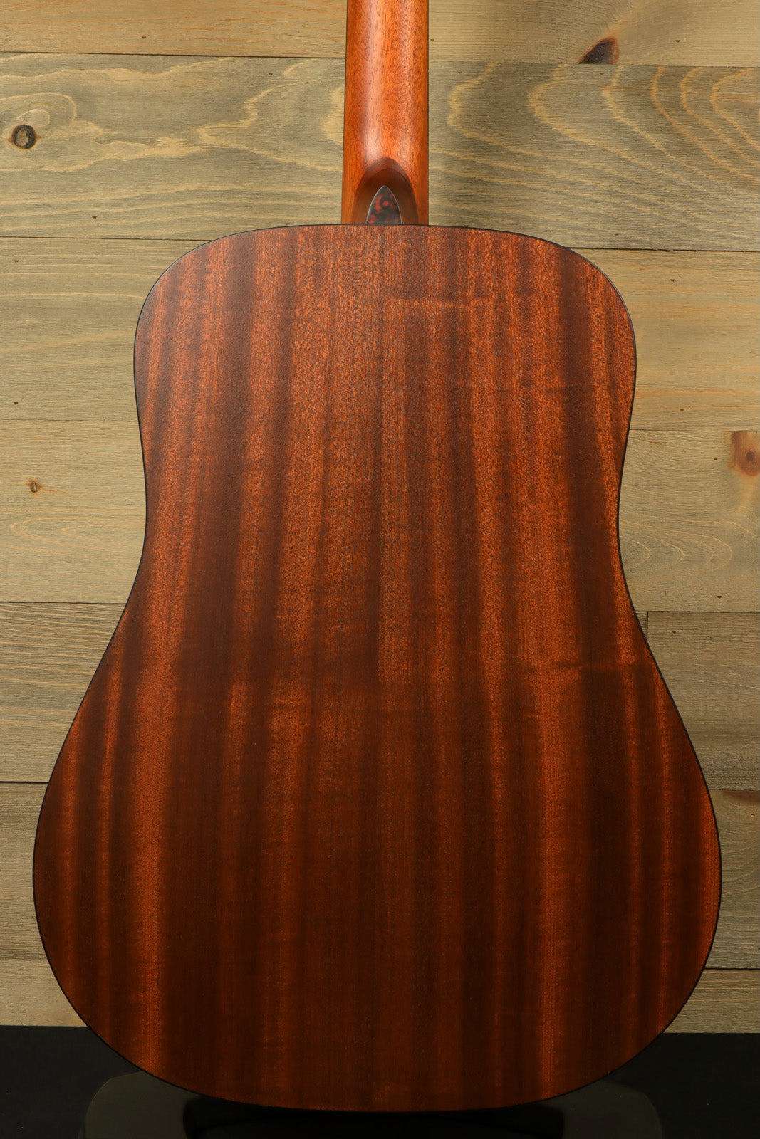 Eastman E1D-CLA acoustic guitar, sapele back finish, rear view showcasing the wood grain