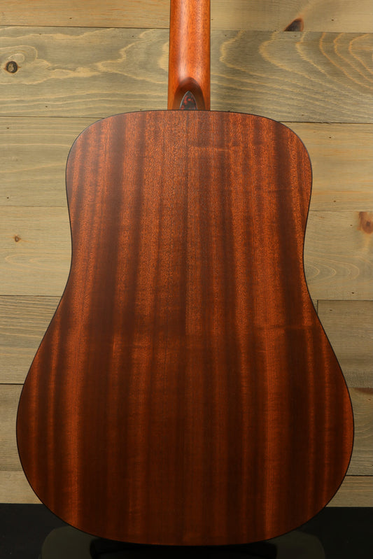 Eastman E1D-CLA acoustic guitar, sapele back finish, rear view showcasing the wood grain