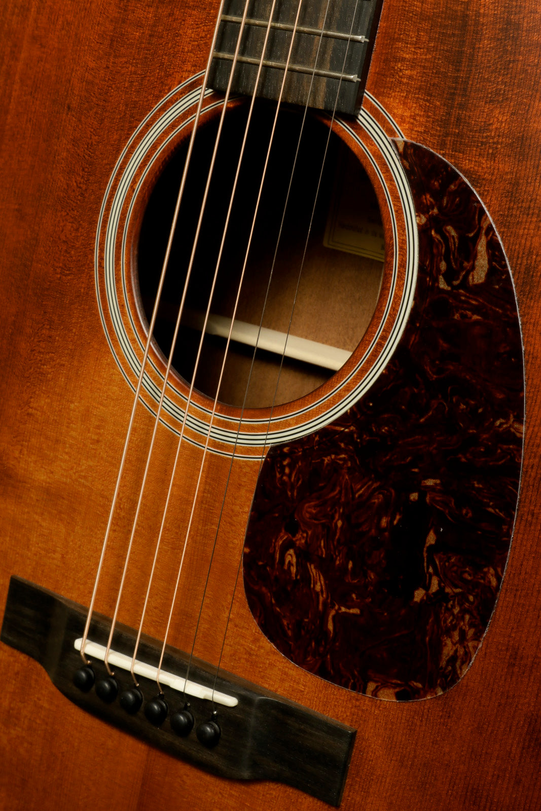 Eastman E1D-CLA acoustic guitar, classic finish, close-up of soundhole and body
