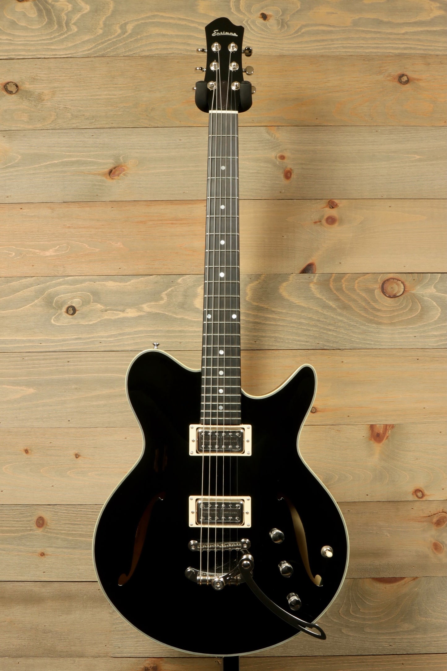 Eastman Electric Guitar with Hardshell Case, Black Finish - USED, front view