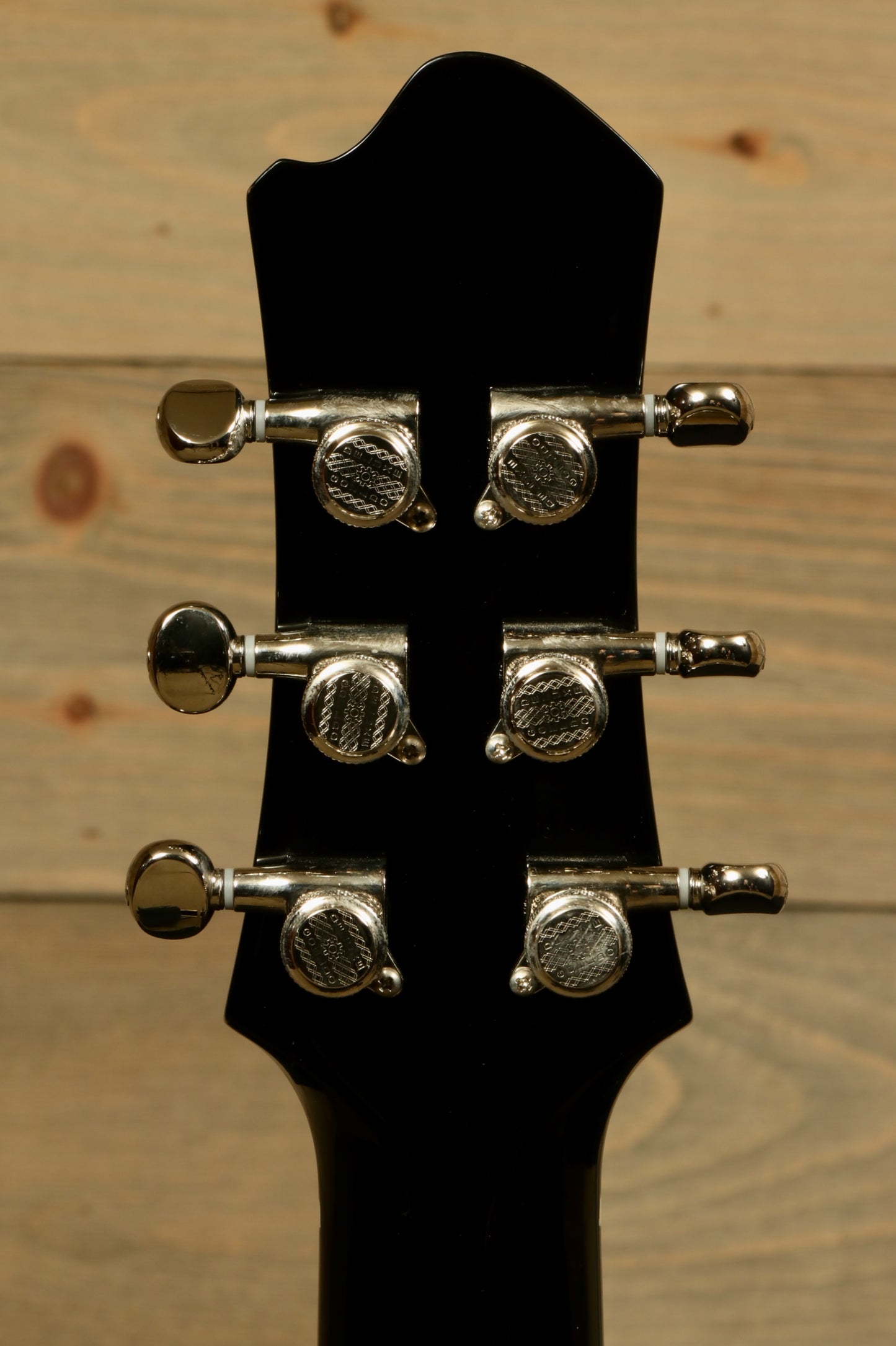 Eastman Electric Guitar with Hardshell Case, Black Finish - USED, headstock view showcasing tuning pegs