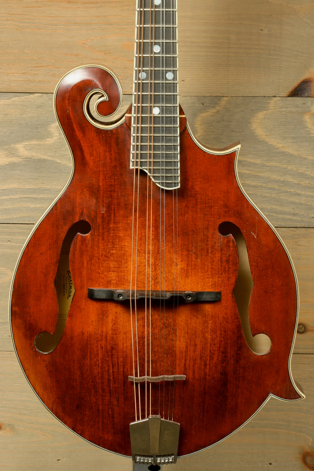 Eastman MD515/v Mandolin with a rich brown finish, top view, includes Hardshell Case - USED