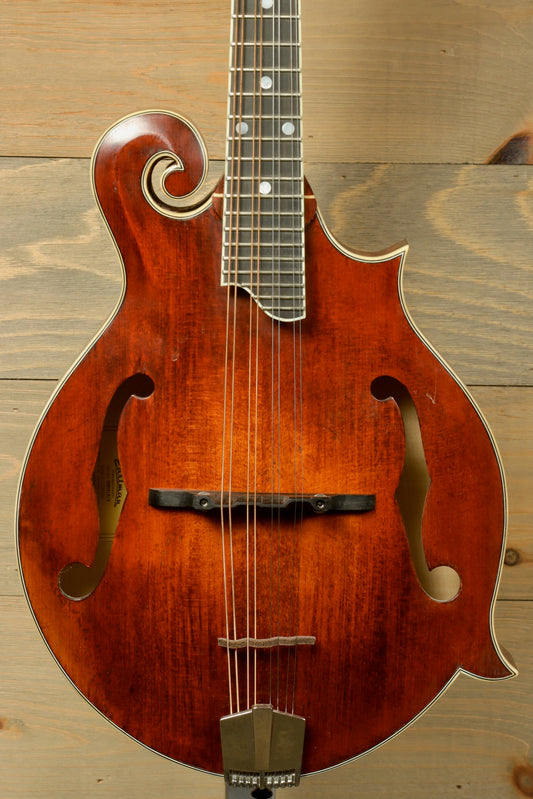 Eastman MD515/v Mandolin with a rich brown finish, top view, includes Hardshell Case - USED