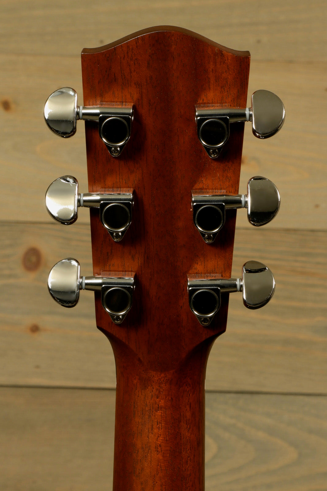 Eastman PCH1-GACE-CLA acoustic electric guitar, back view showing tuning pegs and mahogany neck