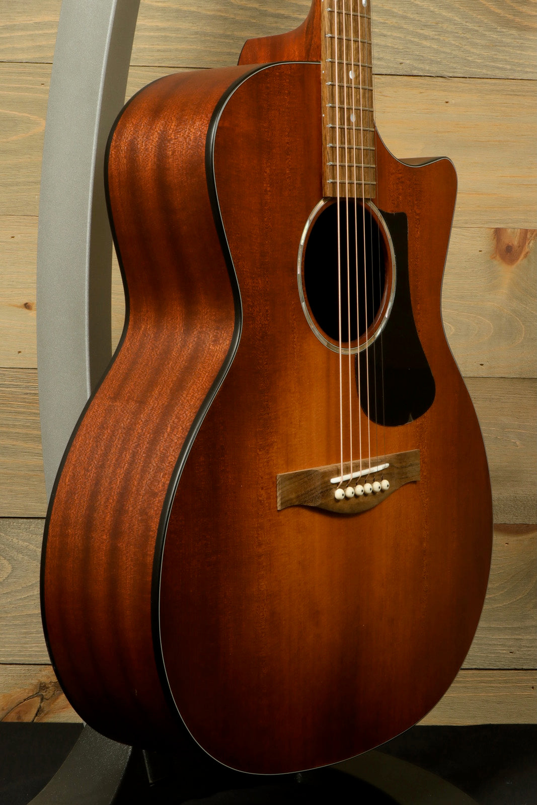 Eastman PCH1-GACE-CLA acoustic electric guitar in classic finish, side view showcasing rich wood grain