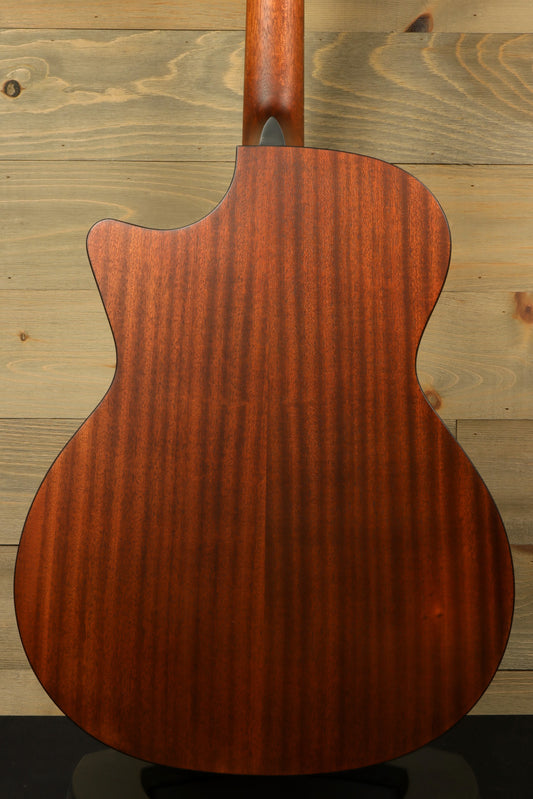 Back view of Eastman PCH1-GACE-CLA Acoustic Electric Guitar showcasing rich wood grain patterns