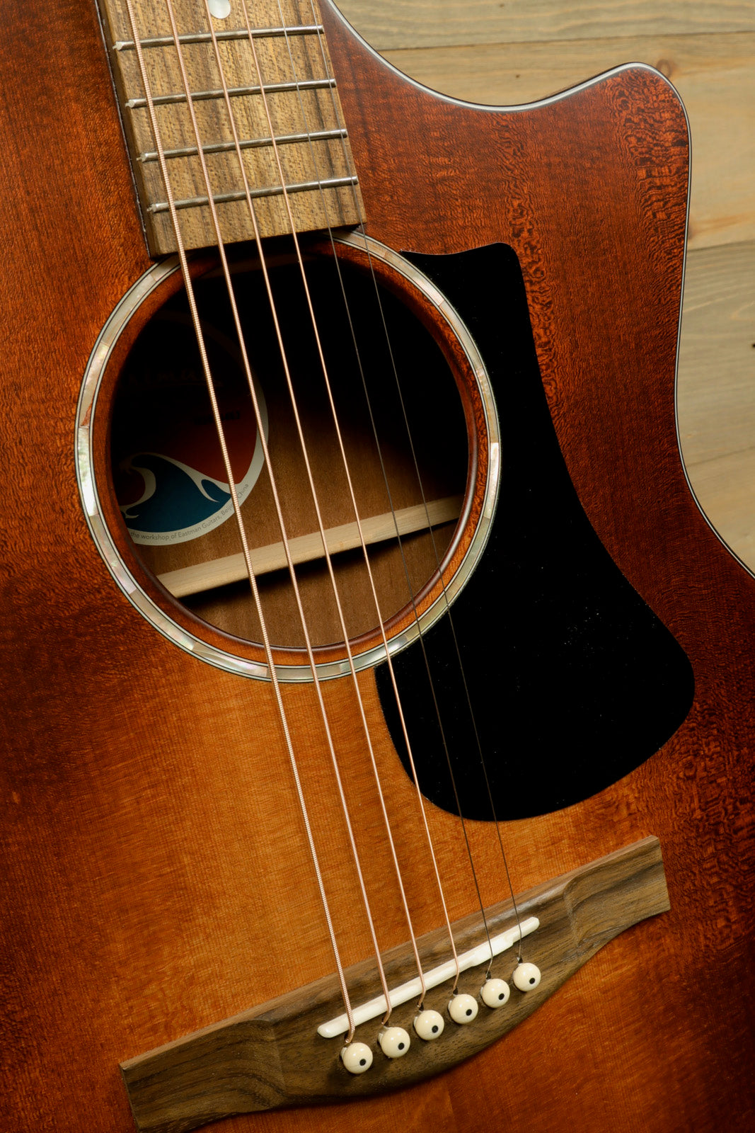 Eastman PCH1-GACE-CLA Acoustic Electric Guitar in a rich natural finish with detailed soundhole design
