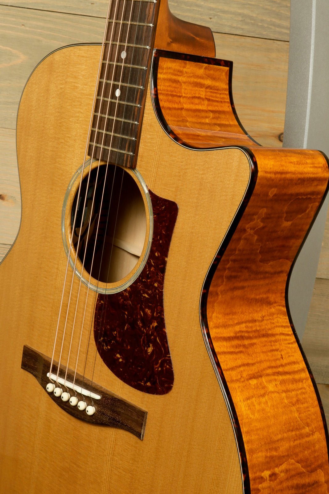 Eastman PCH3-GACE Amberburst Acoustic Guitar, close-up view showcasing the beautiful finish